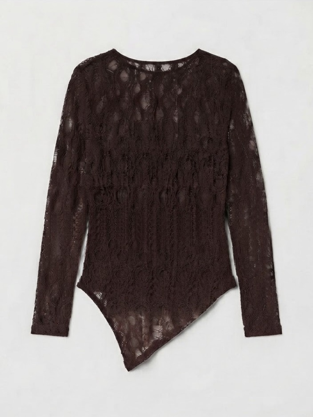 DIVIDED H&M Brown Sheer Lace Asymmetrical Top / XS Whimsigoth Y2K Fairycore⁠